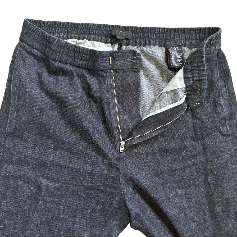 COS Linen Blend Denim Chambray Easy Pant Men M EU 48 Dark Blue Elasticized Waist